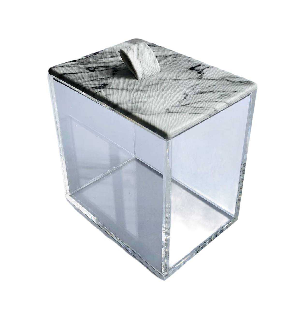 Box, Acrylic, Marble Pattern PU, White, L