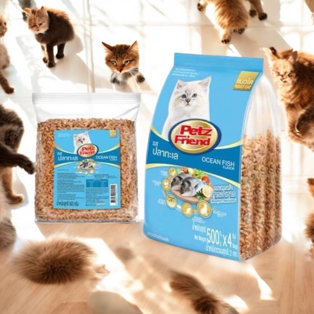 แพ็ค 4 ห่อ  Petz Friend อาหารแมว สำหรับแมวโต รสทูน่า ปลาทู ปลาทะเล 500g 4ถุง )