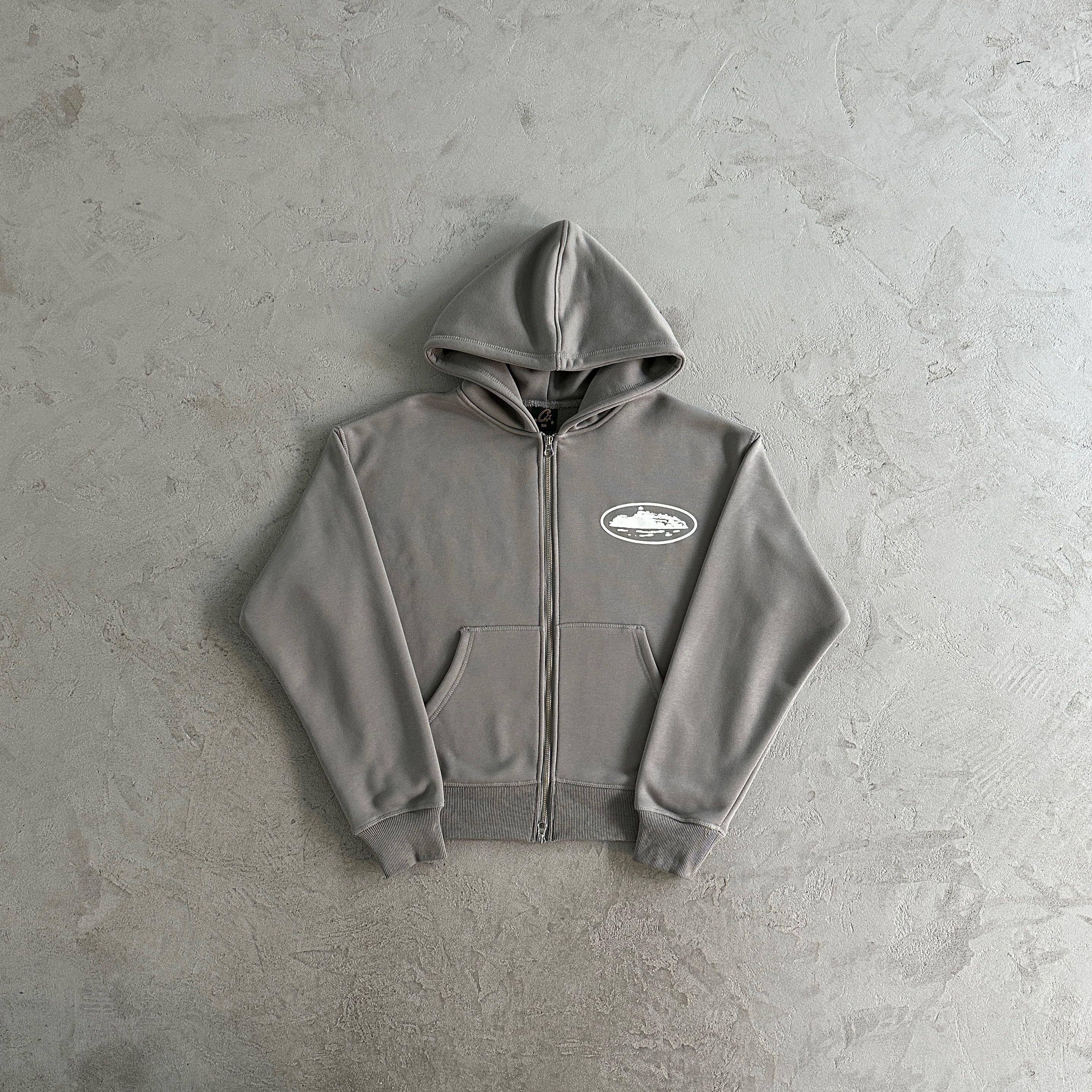 Corteiz Island Puff Print Zip Hoodie + Pant Gully Grey