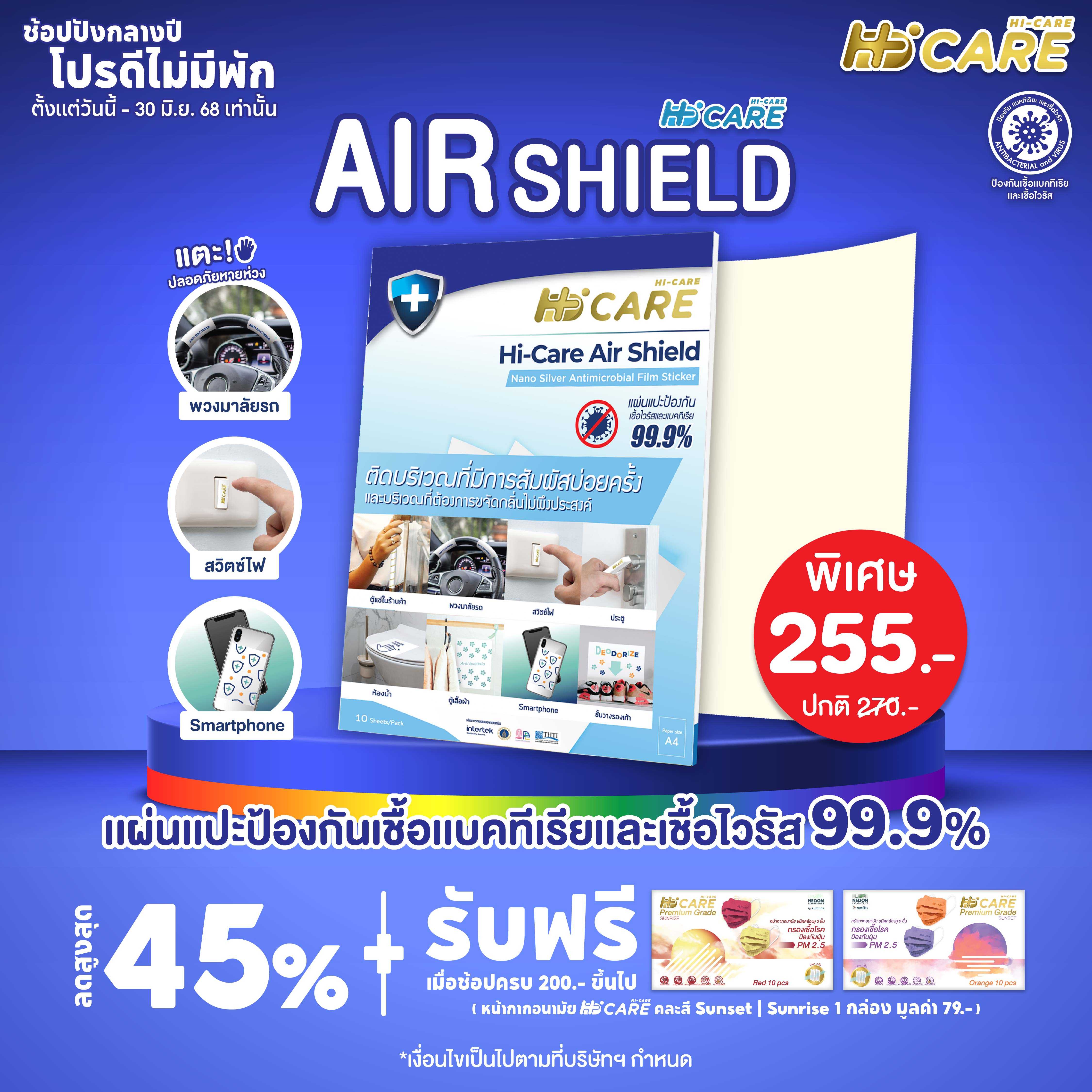 Hi-Care Air Shield Nano Silver Antimicrobial Film Sticker (ปกป้องและยับยั้งเชื้อเบคทีเรีย)