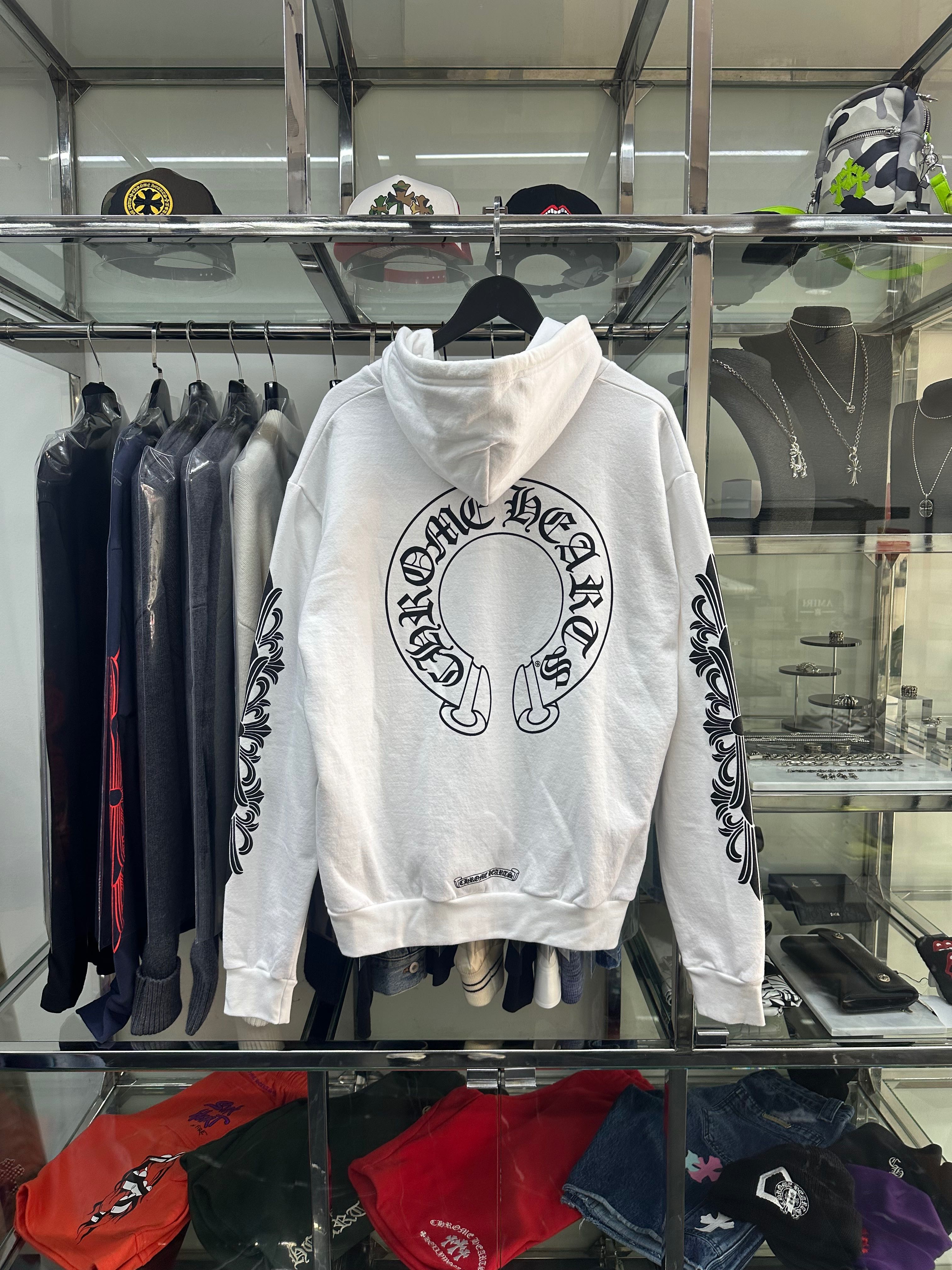 Chrome Hearts Horseshoe White Zip Hoodies