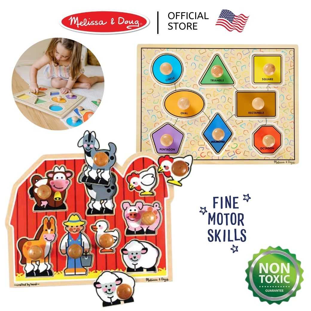 (ของแท้ USA) จิ๊กซอว์หมุดจับขนาดใหญ่ Jumbo Knob Puzzle Melissa & Doug สัตว์ ฟาร์ม รูปทรง 3391 3390