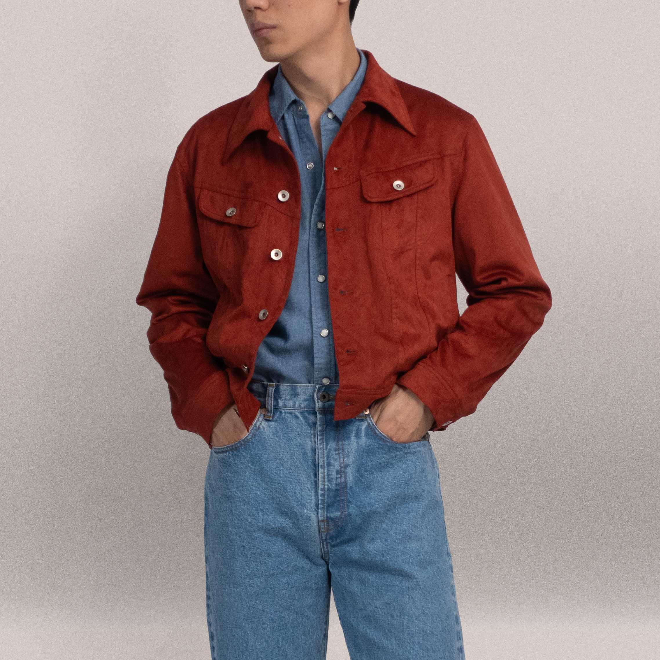 [J2SUEDE-RED] Faux Suede Leather jacket ทรง Cropped