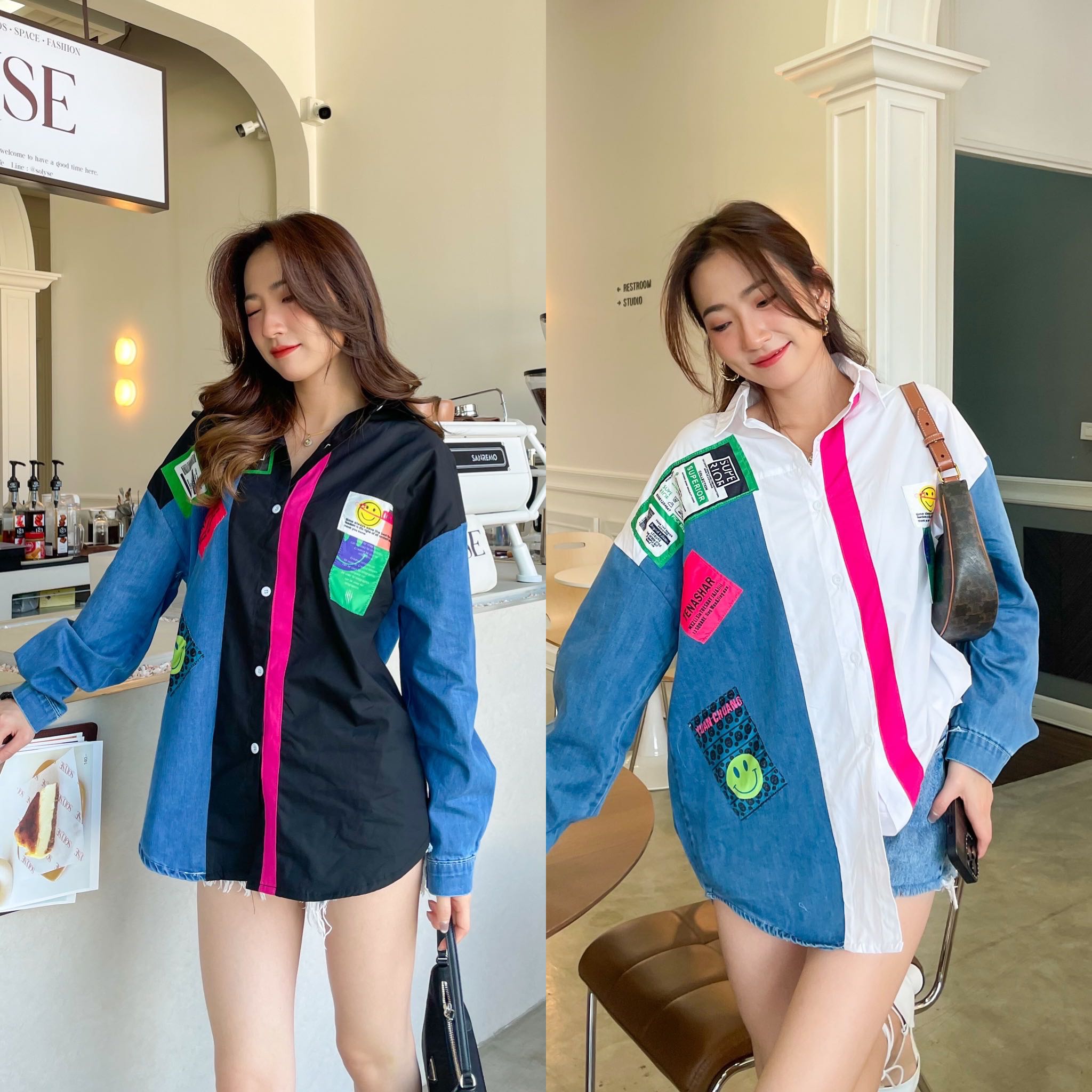 Smile shirt - เสื้อเชิ้ตแขนยีนส์ปักอาร์ม