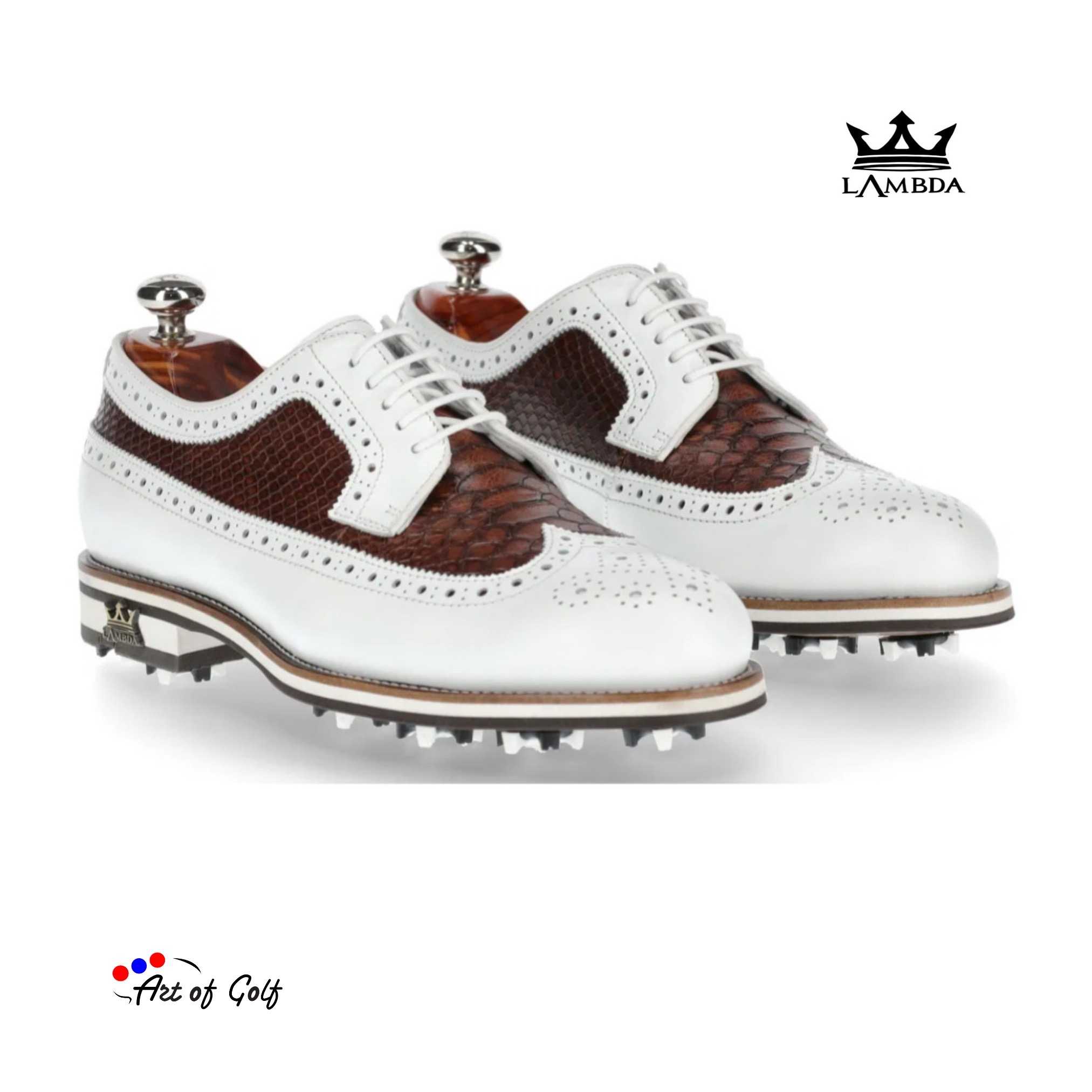 Lambda Golf Shoes For Gentleman - Livorno White & Brown