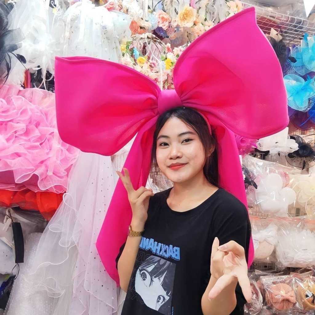 คาดผมโบว์โอเว่อร์ไซส์ชั้นเดียว (มีหาง) ขนาดจัมโบ้ดัดทรงได้