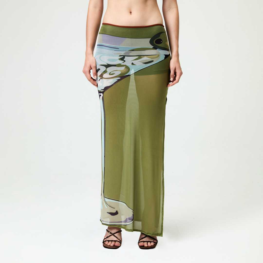 BLACKDOG BKK - SS2507 - Martini skirt  - กระโปรงผ้ายืดตาข่ายซีทรูพิมพ์ลาย