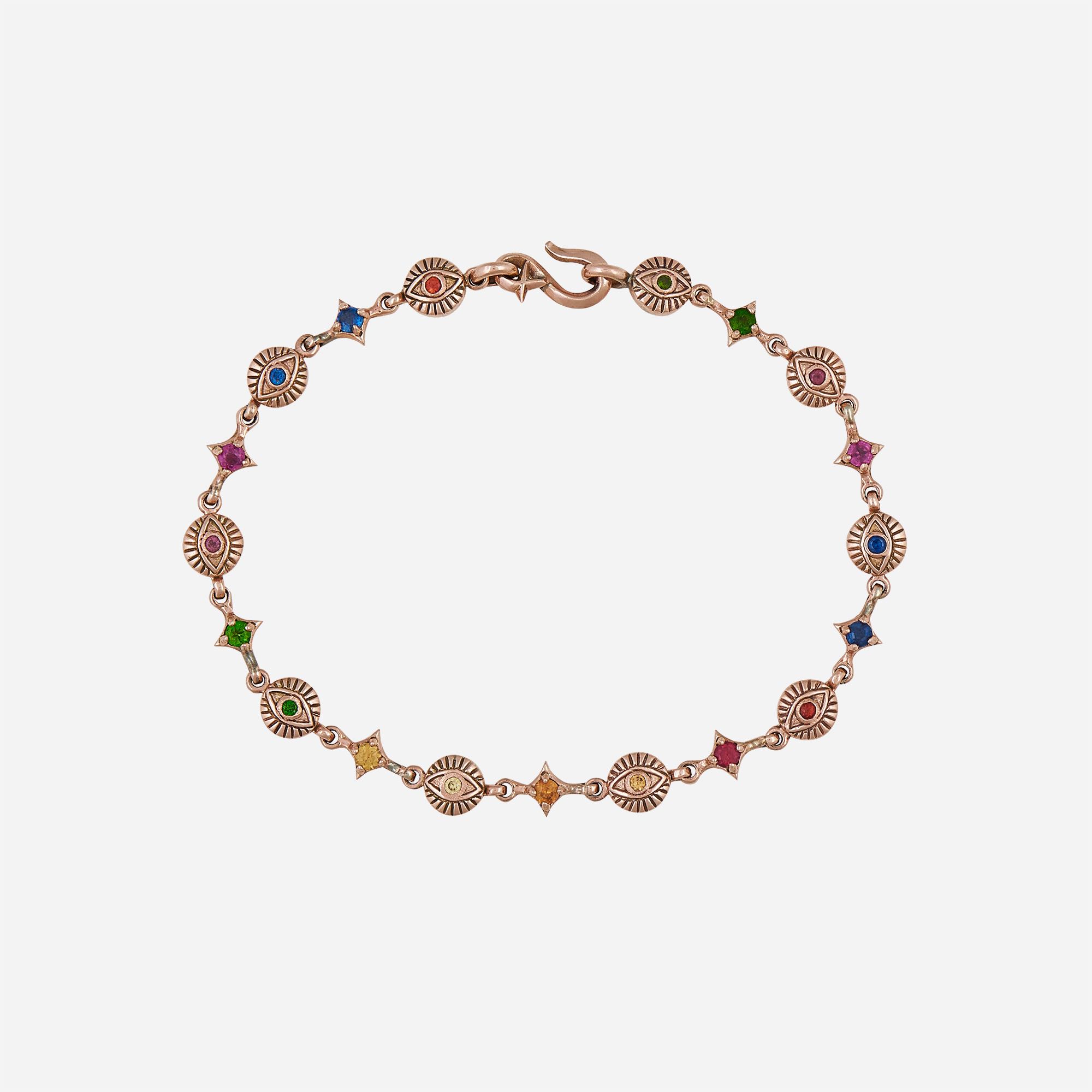 Third Eye Pink Gold 9 K with Multi Color Stone Bracelet