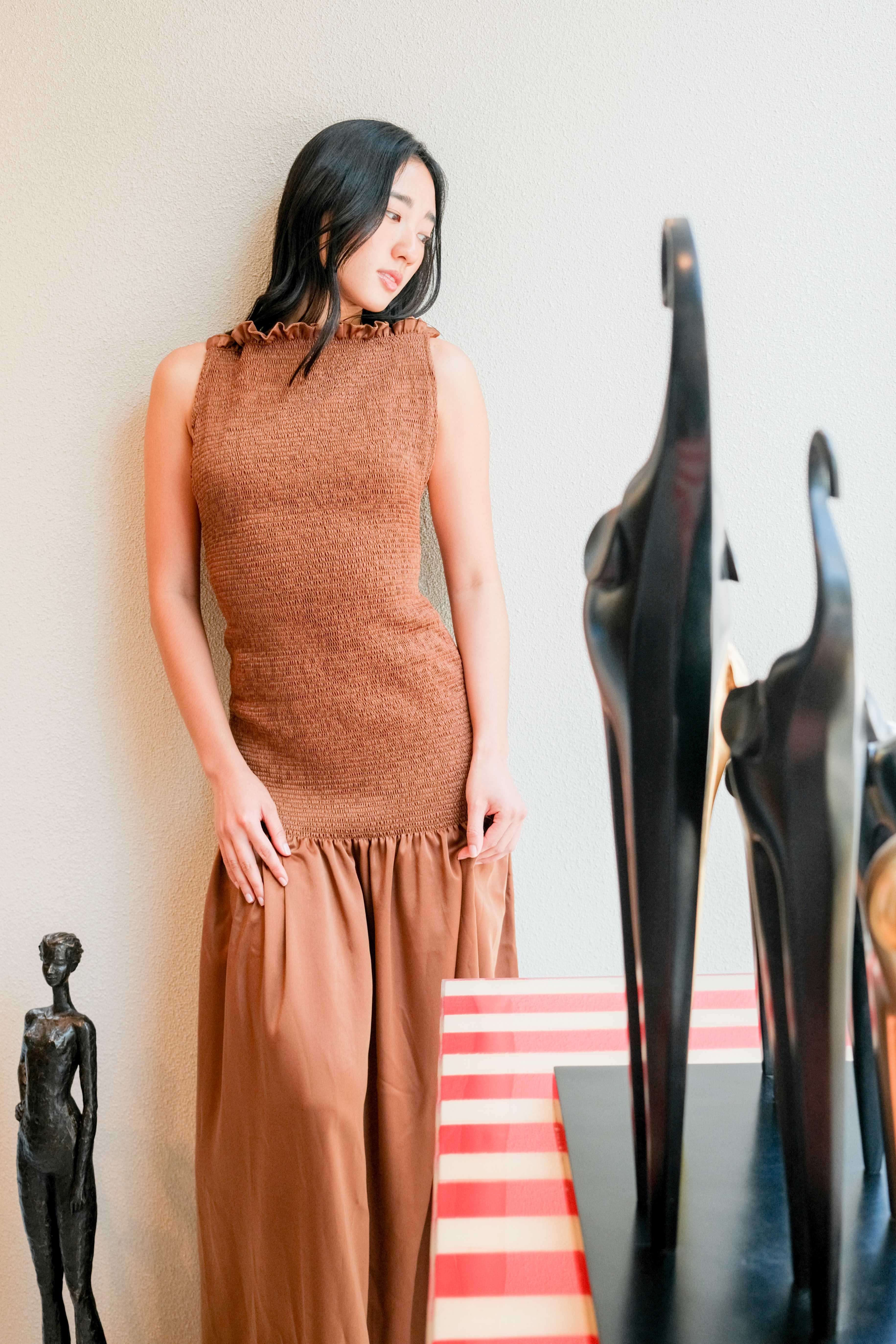 Open Back Smock Dress - Coffee