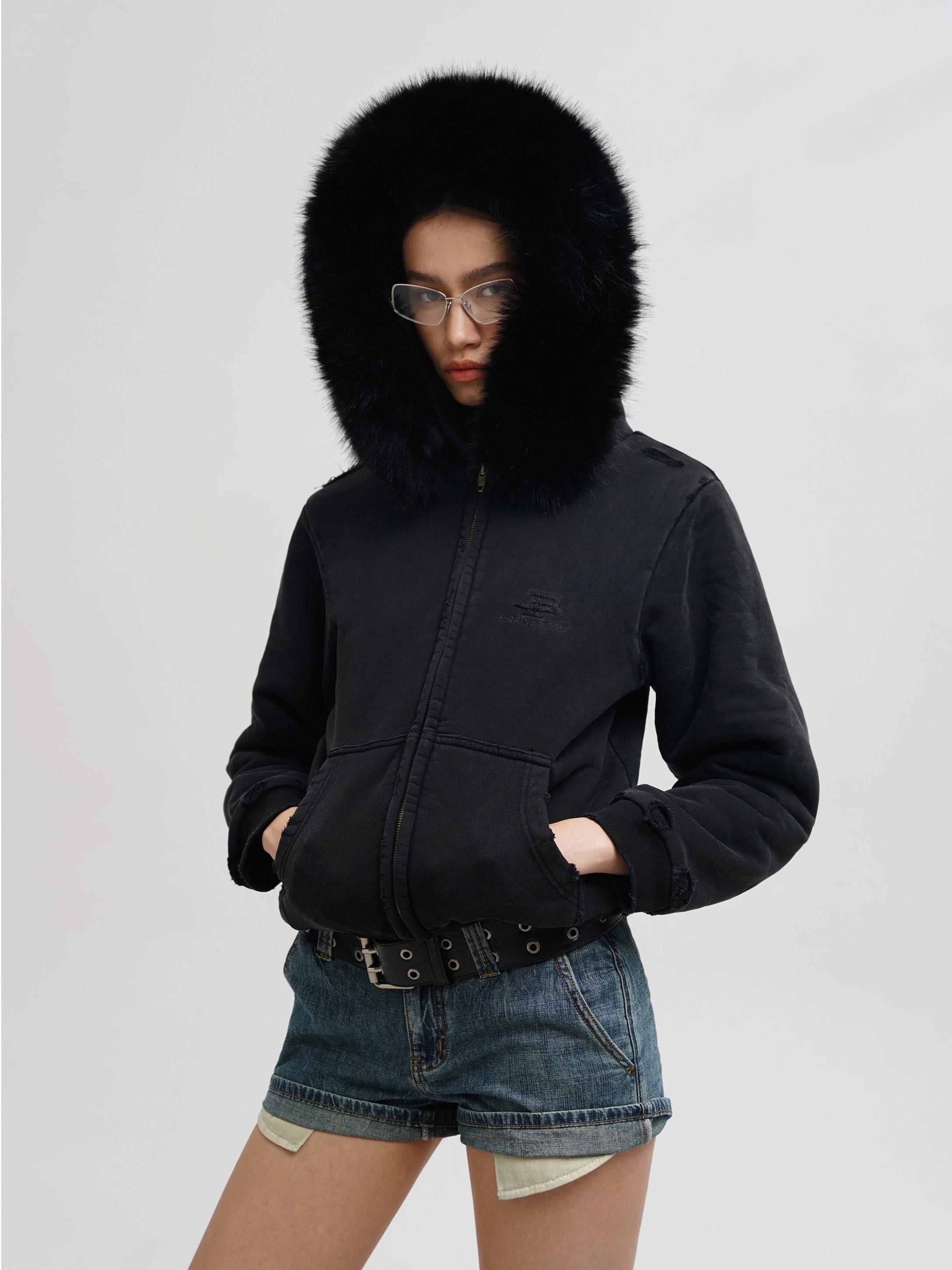 Masonptince black fur jacket hoodie