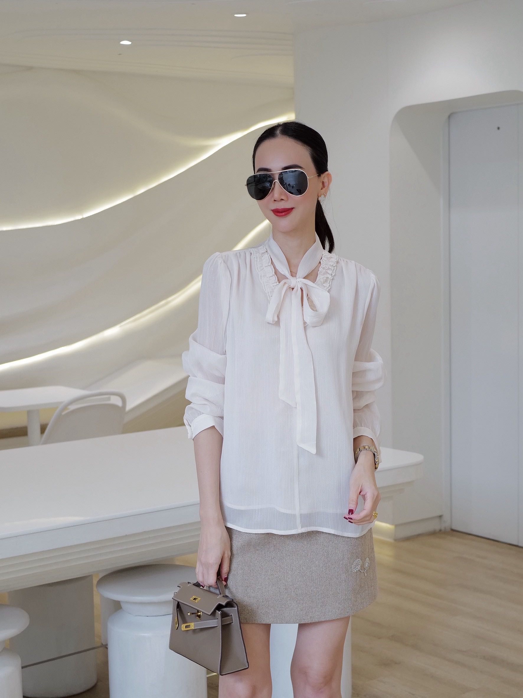 (Pre-order)RIBBON CHIFFON TOP SHIRT 