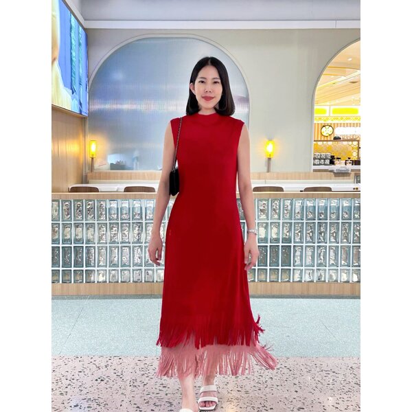 2MUAY รุ่น GJO11168 เดรสพลีทคุณภาพ SLEEVELESS LAYER FRINGE PLEATED DRESS 5 สี FREE SIZE