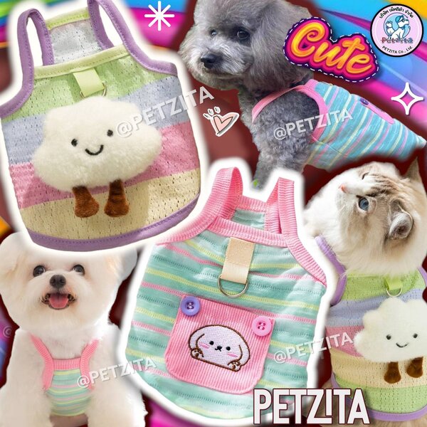 🇹🇭พร้อมส่ง🇹🇭 เสื้อสายเดี่ยว-แขนกุด ลายน่ารัก ผ้าใส่สบาย - งานป้ายแบรนด์ For PET เสื้อผ้าสัตว์...