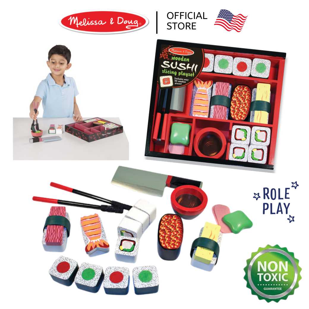 (ของแท้ USA) ของเล่นทำซูชิ ของเล่นทำอาหาร ชุดเครื่องครัวเด็ก Melissa Doug Sushi Wooden Playset 2608