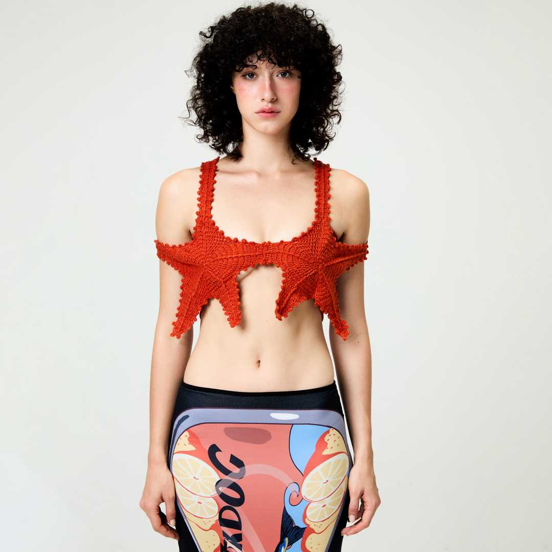 BLACKDOG BKK -  SS2534 - Starfish crop top - เสื้อสั้นผ้ายืดตกแต่งงานถักมือ