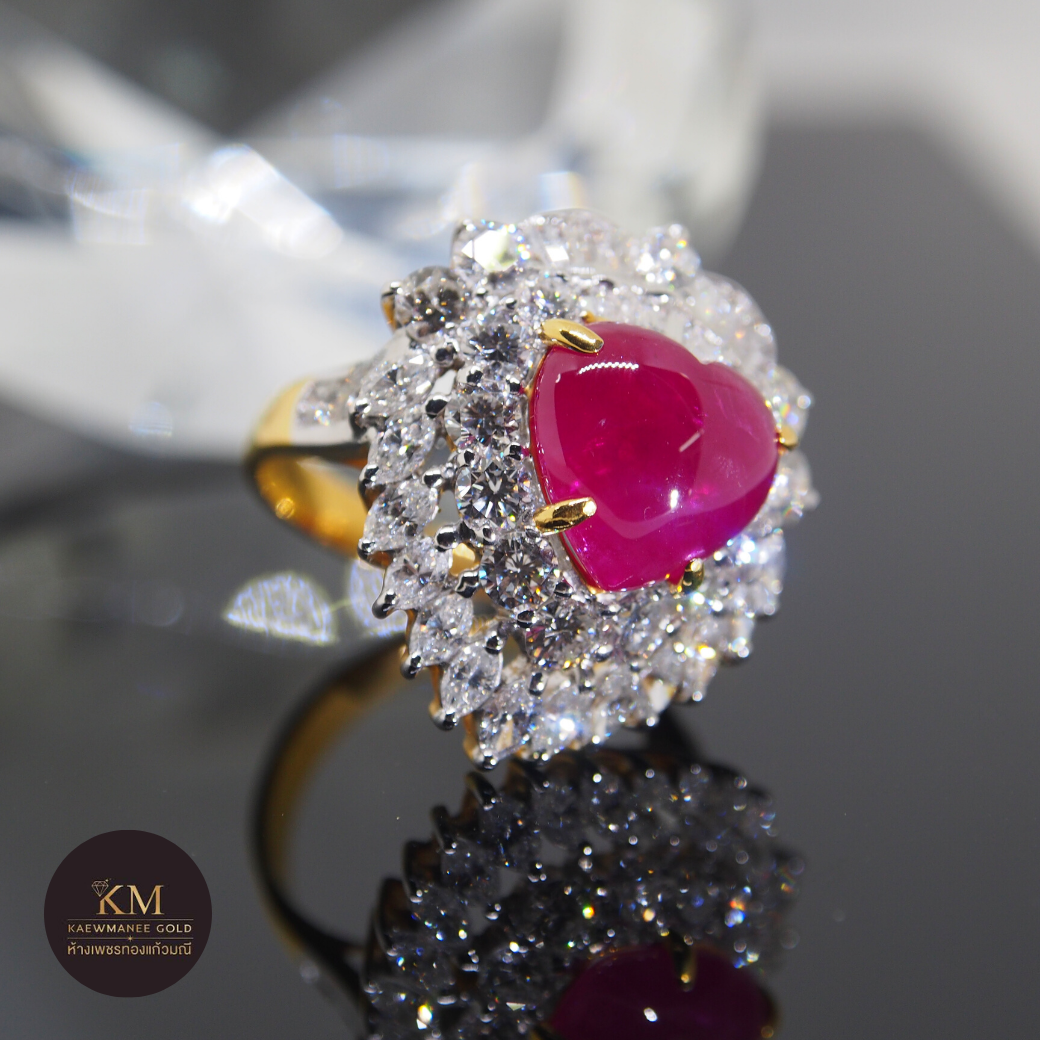 แหวนเพชร ABSOLUTE Heart Ruby Round Dimond RING (90% Gold)