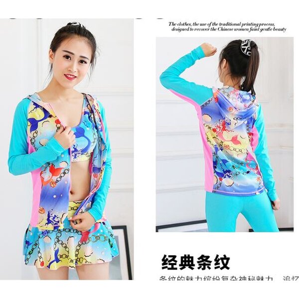 พร้อมส่ง ชุดว่ายน้ำ ผู้ใหญ่ เซ็ต4ชิ้น สีฟ้า สุดคุ้ม สามารถใส่แยกชิ้นได้