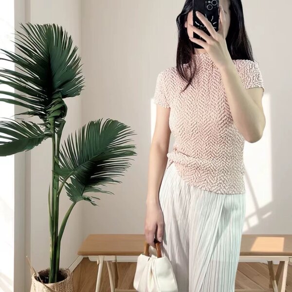 ปรับราคาลง20%!! 2MUAY GJO10308 เสื้ออัดพลีท HIGH NECK CRINKLE PLEATED TOP 6 สี FREE SIZE