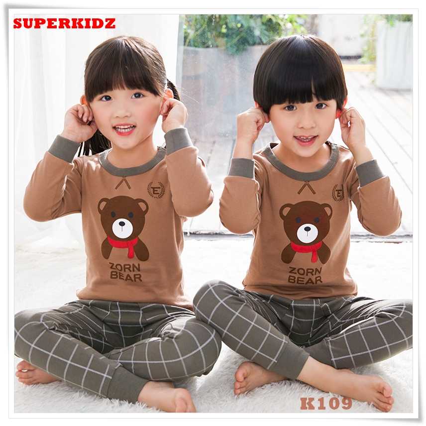 K109 ชุดนอนเด็ก ชุดนอนเด็กโต ชุดนอนเด็กลายหมีบราว ผ้านิ่มใส่สบาย 100% COTTON  By Superkidz