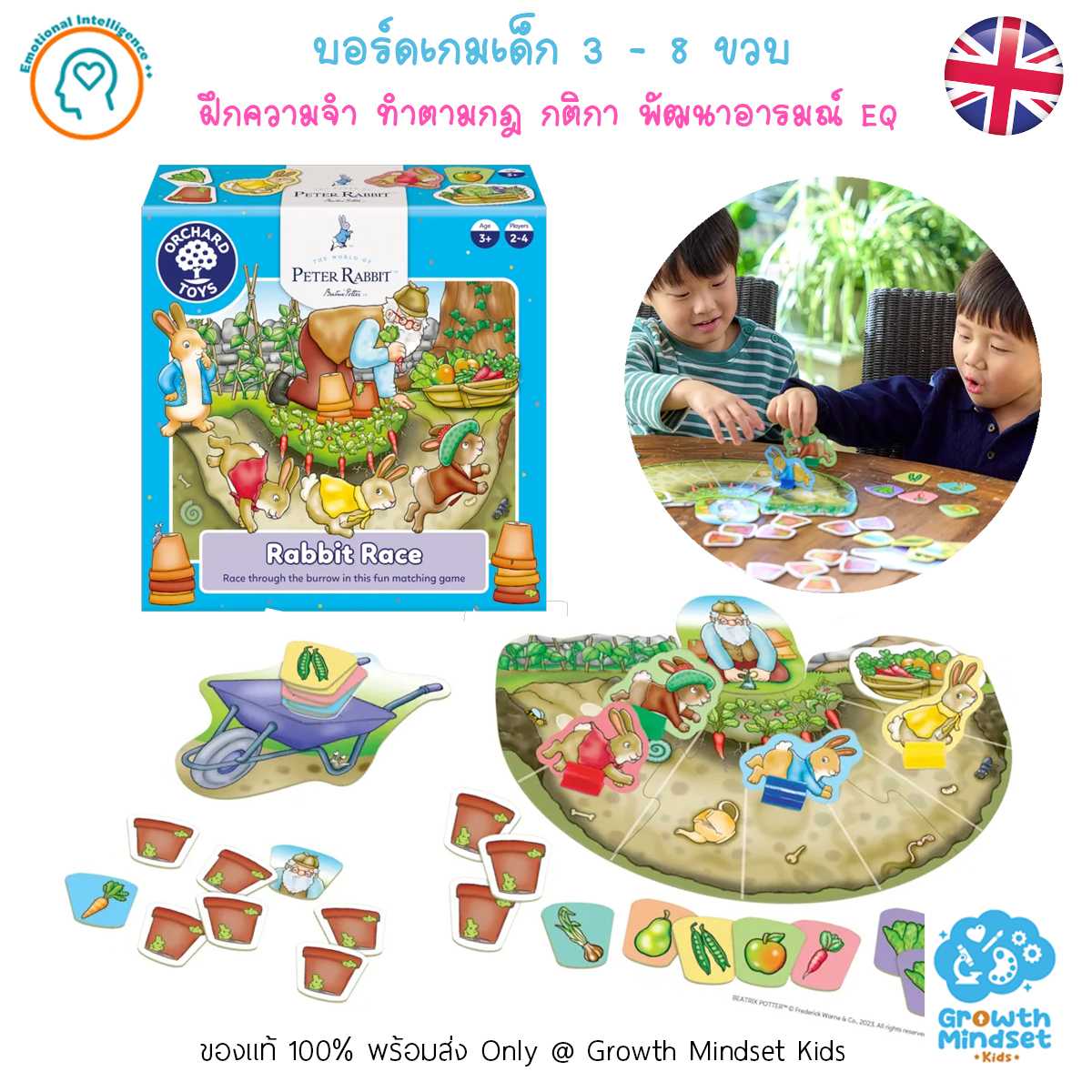 (3 - 8 ขวบ) เกมจับคู่ บอร์ดเกมเด็ก ความจำ Peter Rabbit Rabbit Race Orchard Toys OR0244