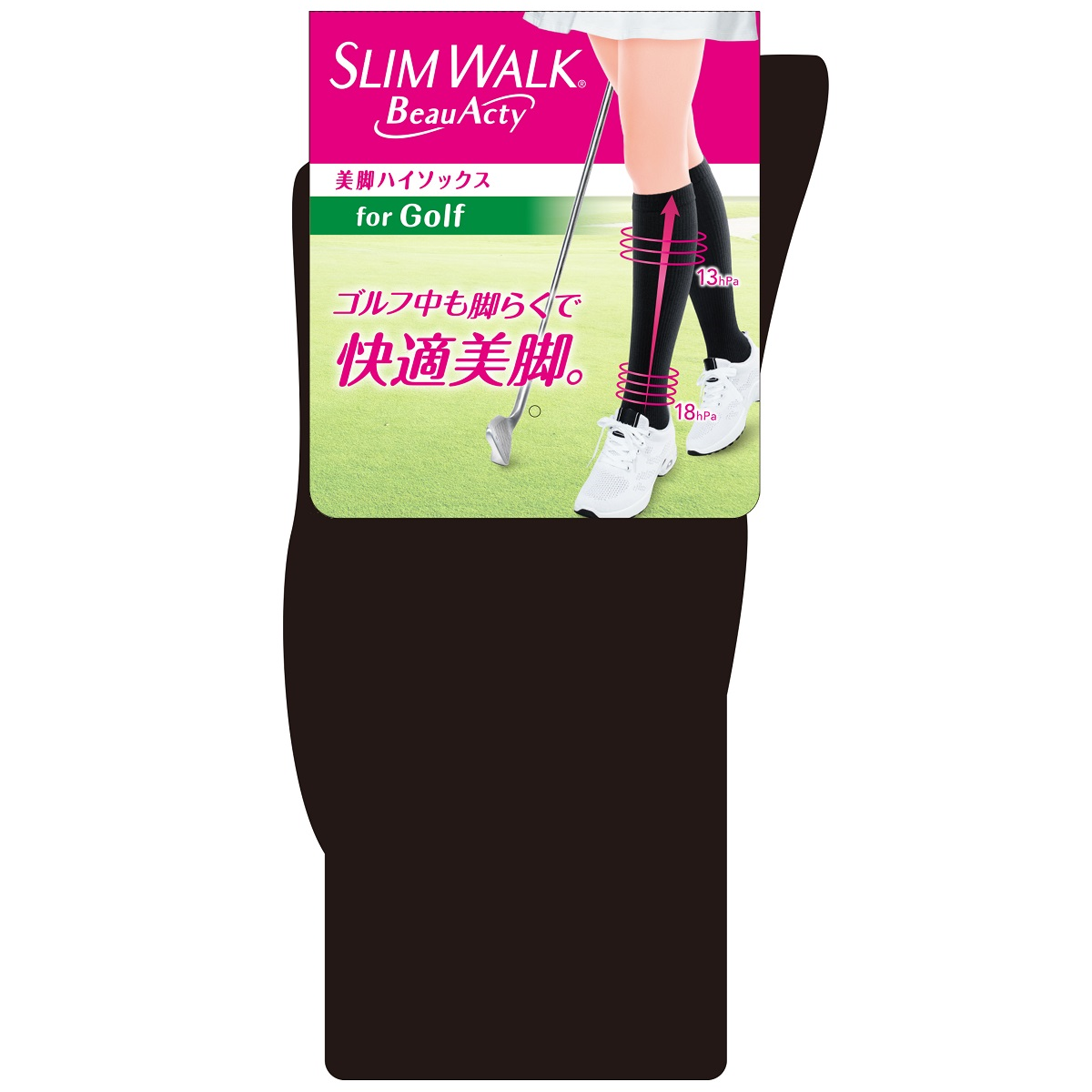 SLIMWALK BeauActy Compression Socks for Golf Black 23-25 cm/ถุงเท้ากระชับเรียวขา 1 คู่ (สีดำ)
