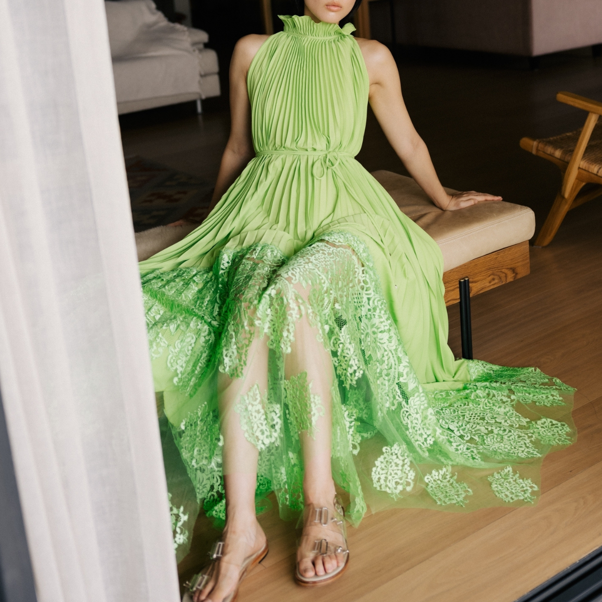 Feather Lace Dress - Green (Georgia)