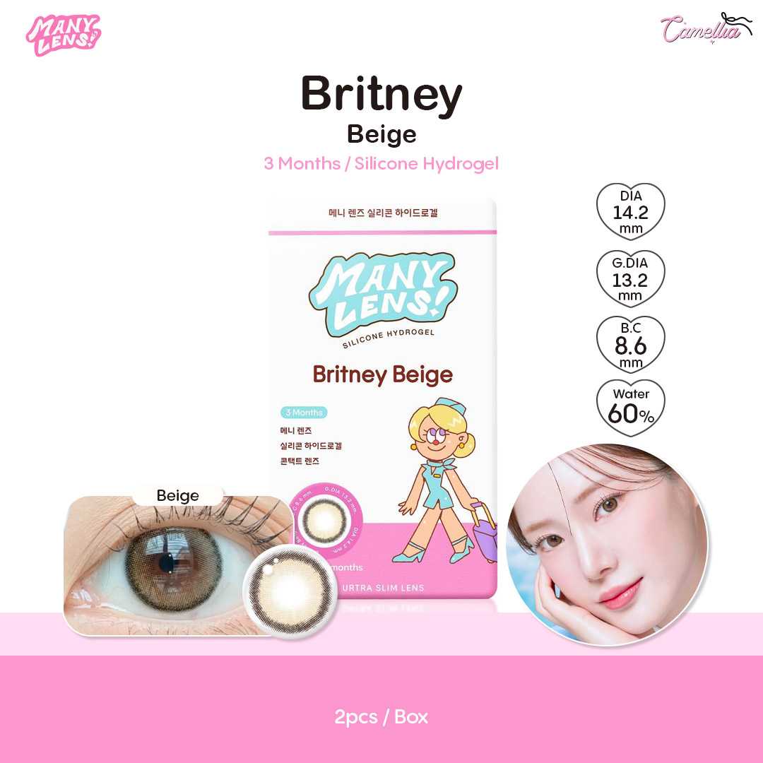 Many Lens  รุ่น Britney Beige คอนแทคเลนส์ราย 3 เดือน ค่าสายตา -5.50 ถึง -6.50