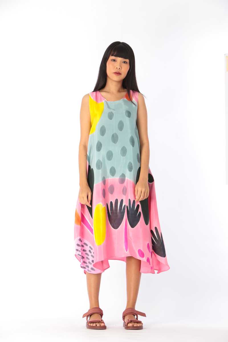 (Pre-order) Sac Sleeveless Dress Cotton Silk Hand paint