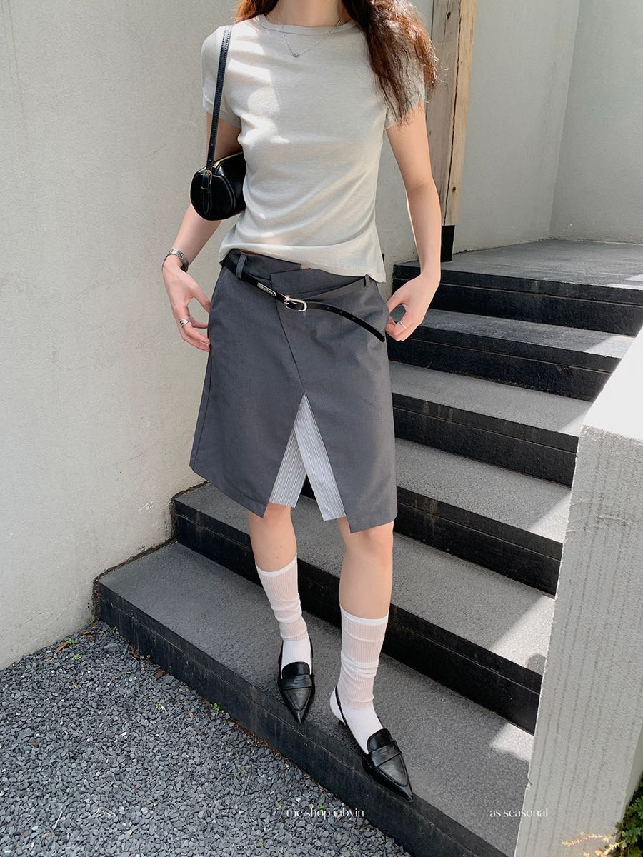 Inbyin - Contrast Zip A-Line Skirt (Pre-order 10-15 day)