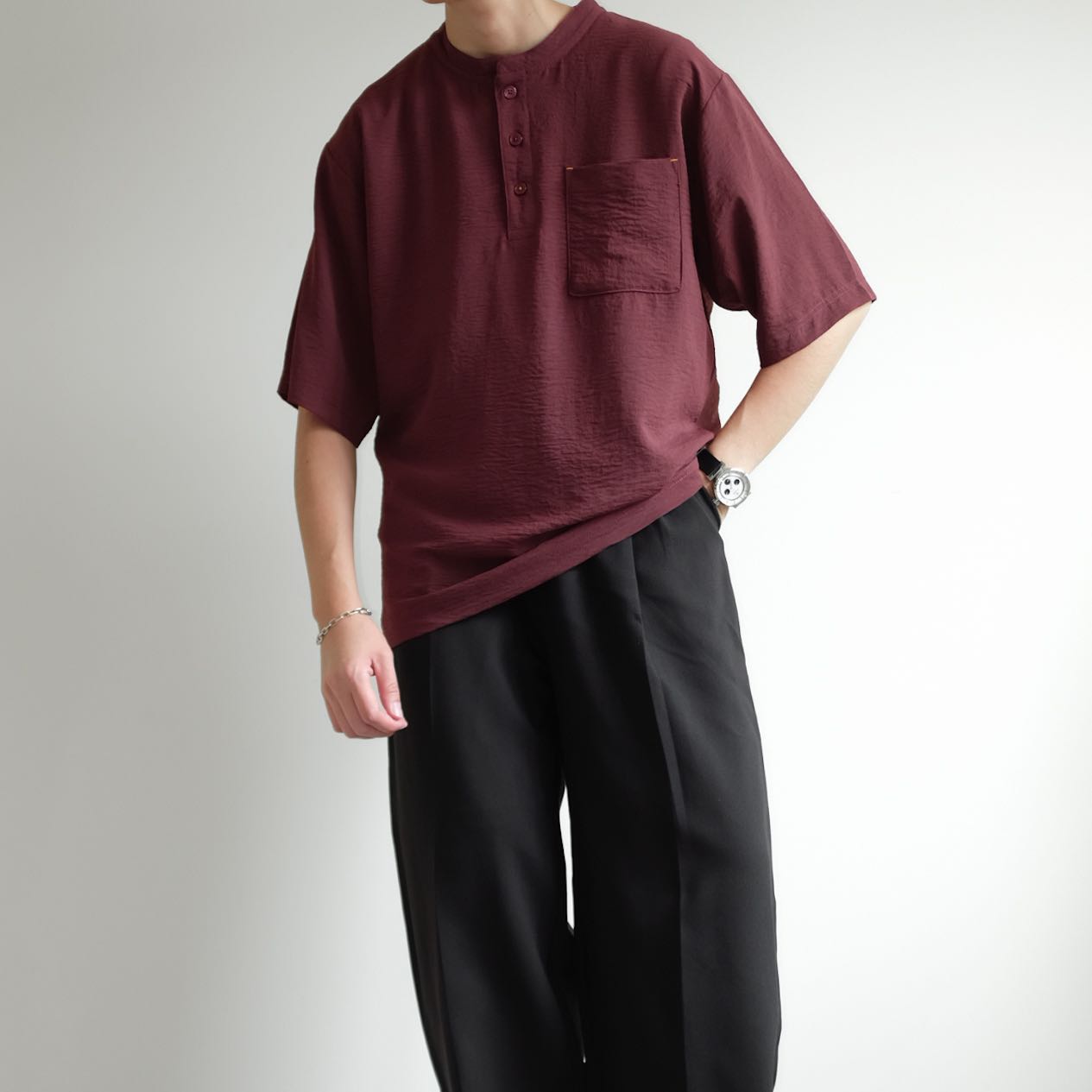 JAPANESE  Cropped Mandarin Collar Air Cotton Tees 