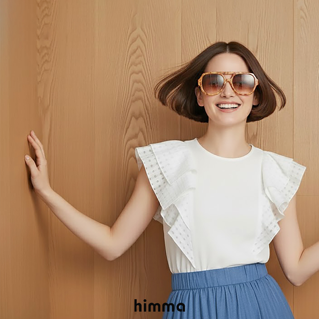 himma Mono Blouse เสื้อคอกลม แขนกุดแต่งระบายแขน