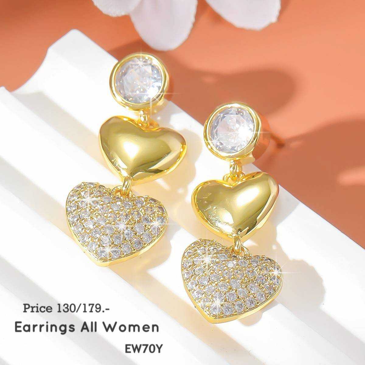 EW70Y ต่างหูหัวใจสีทอง ระย้า