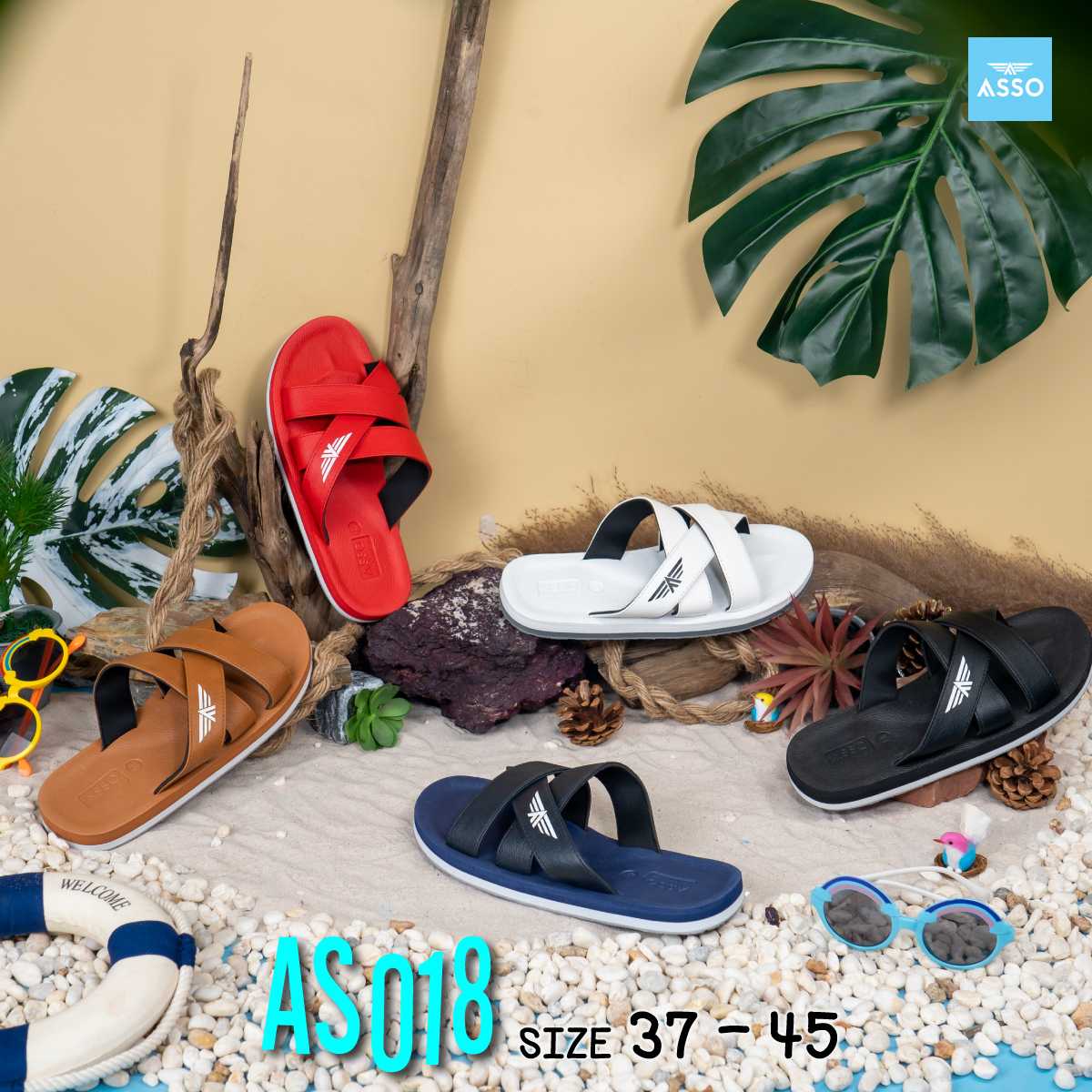 รองเท้าแตะ แบบหูคีบ พื้นยางพารา  ASSO รุ่น AS018