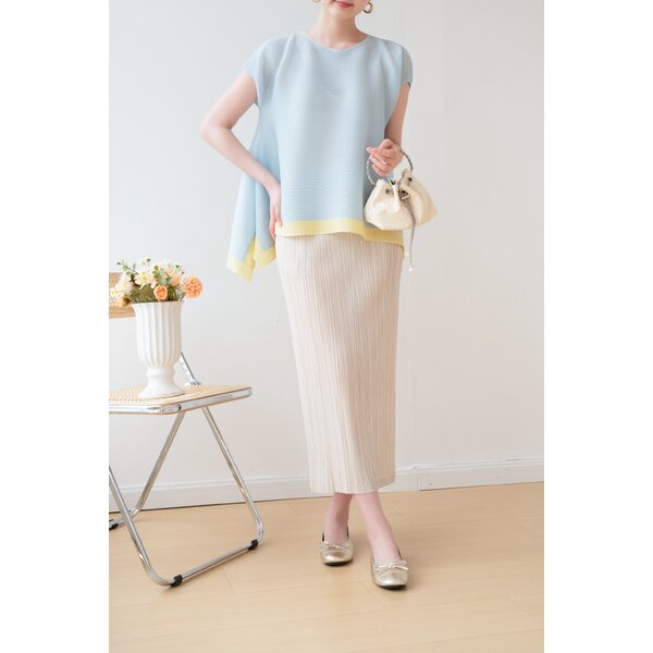 2MUAY รุ่น GJO1159/ GJO7127 เซ็ตพลีทคุณภาพ TWO TONE FLARE TOP WITH SKIRT PLEATED SET 7 สี FREE SIZE