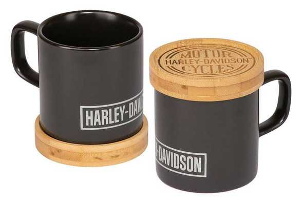 Harley-Davidson® Circle Logo Ceramic Mug w/ Coaster Set, Matte Black - 11 oz.