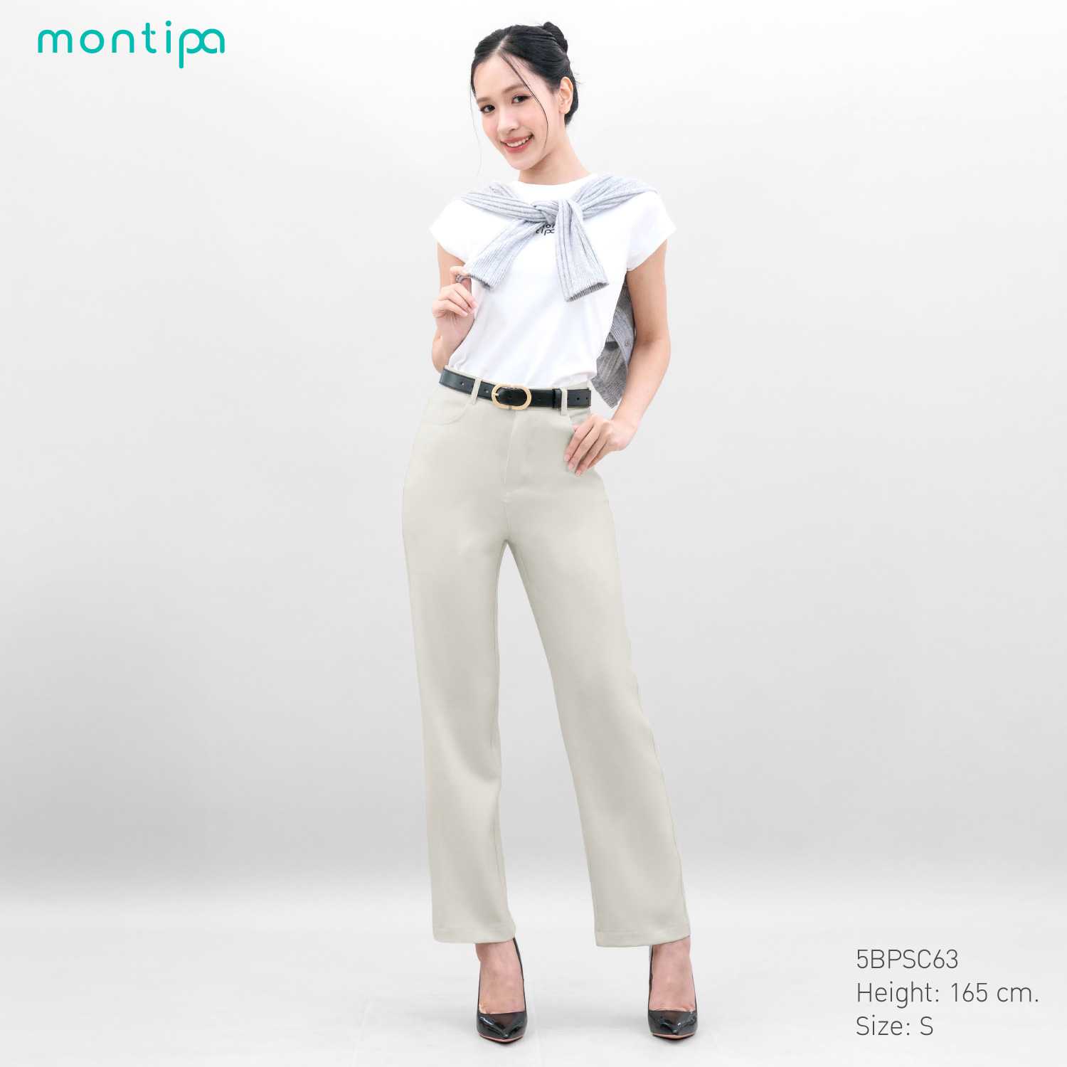 Montipa กางเกงทรงสอบ กระดุมและซิปหน้า ด้านหน้าเรียบไม่มีจีบ ผ้า Comfort 5BPSC63