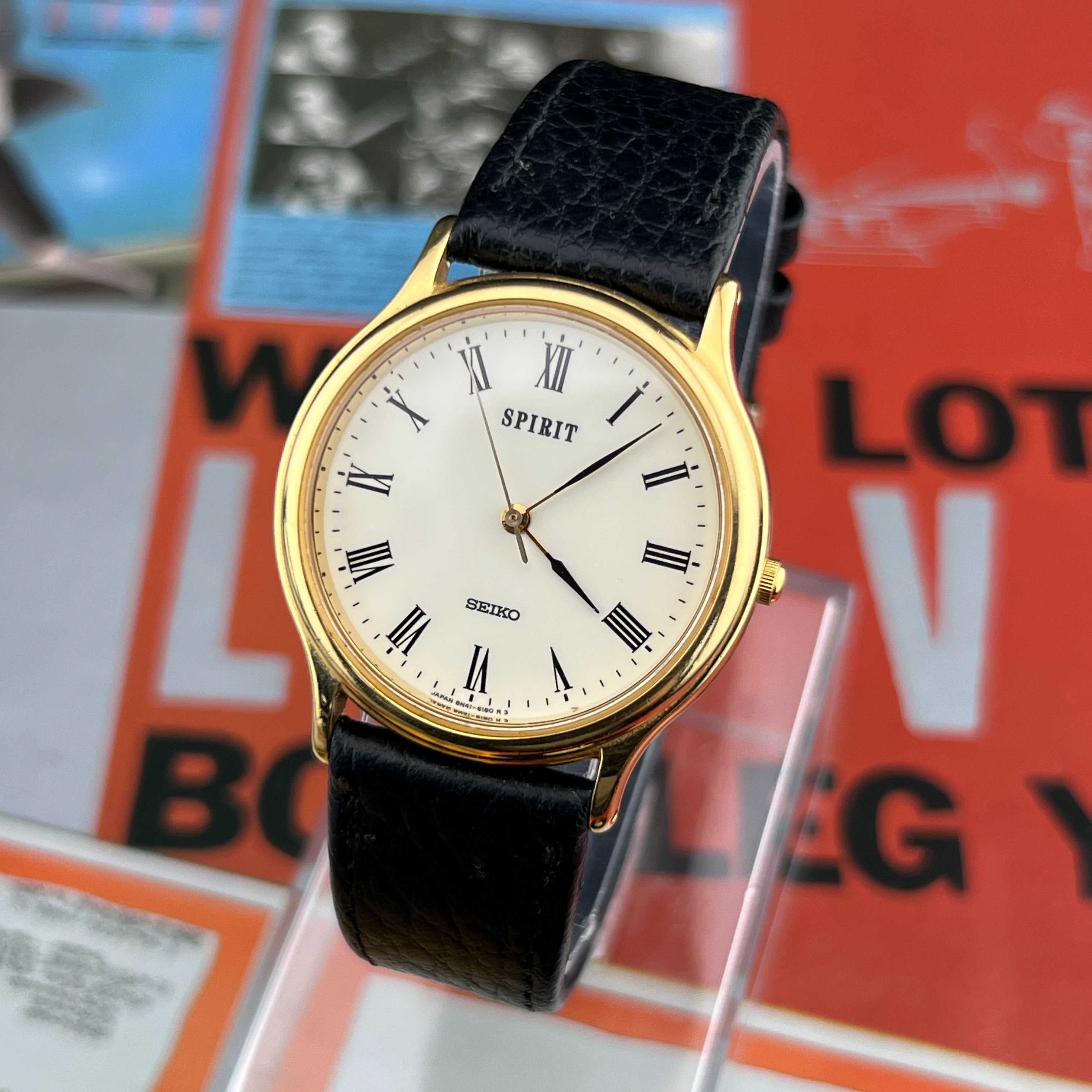 Vintage Seiko Spirit Roman Quartz Ivory Dial Ref.8N41-6130 Japan 1993