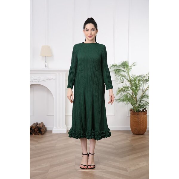 2MUAY รุ่น GA90073-1 เดรสพลีทคุณภาพ ผ้าMatted LONG SLEEVE LUXE PLEATED DRESS 10 สี FREE SIZE