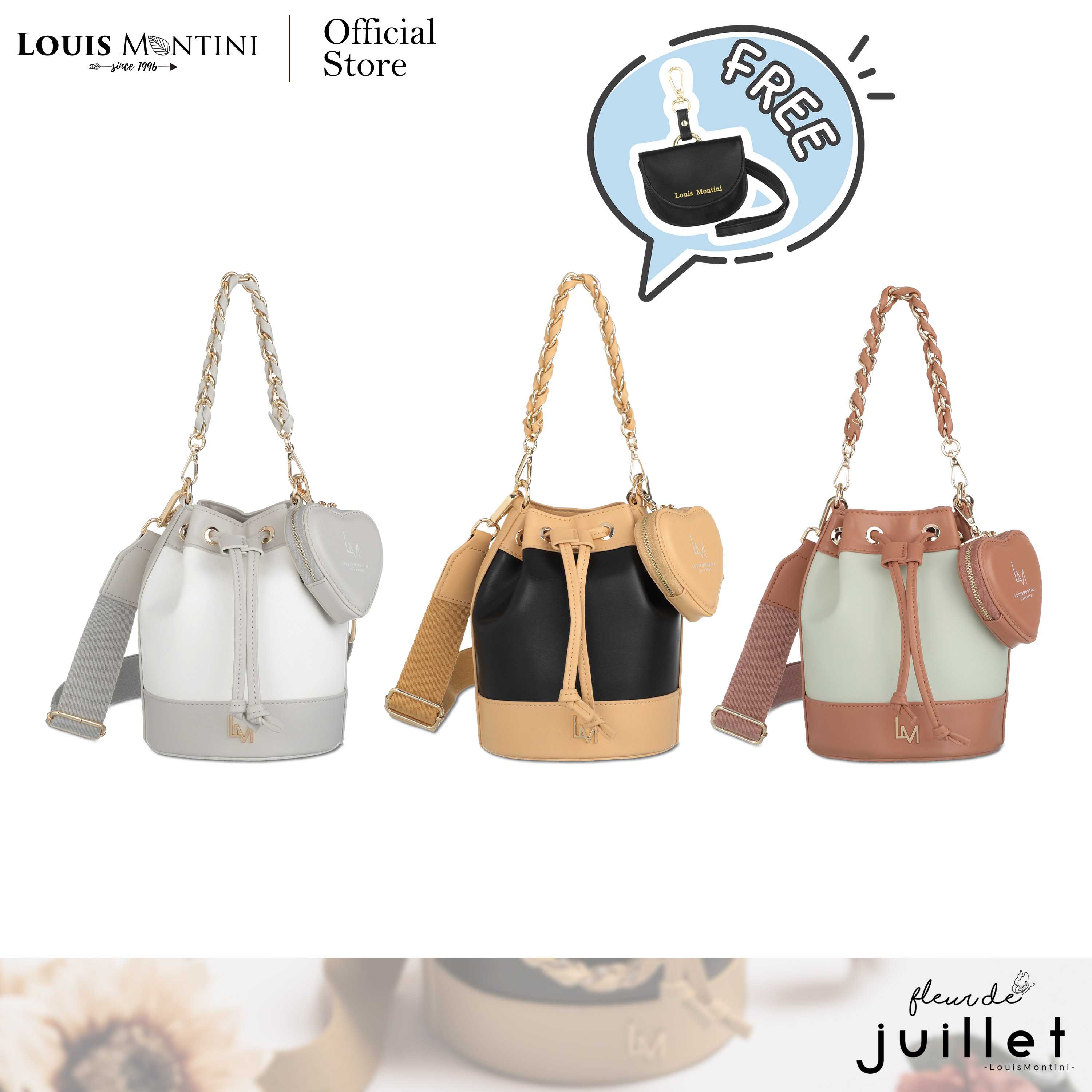 Louis Montini (Fleur De Juillet) กระเป๋าถือผู้หญิงทรง Bucket Handbags for Women LY14 - Larkspur #14