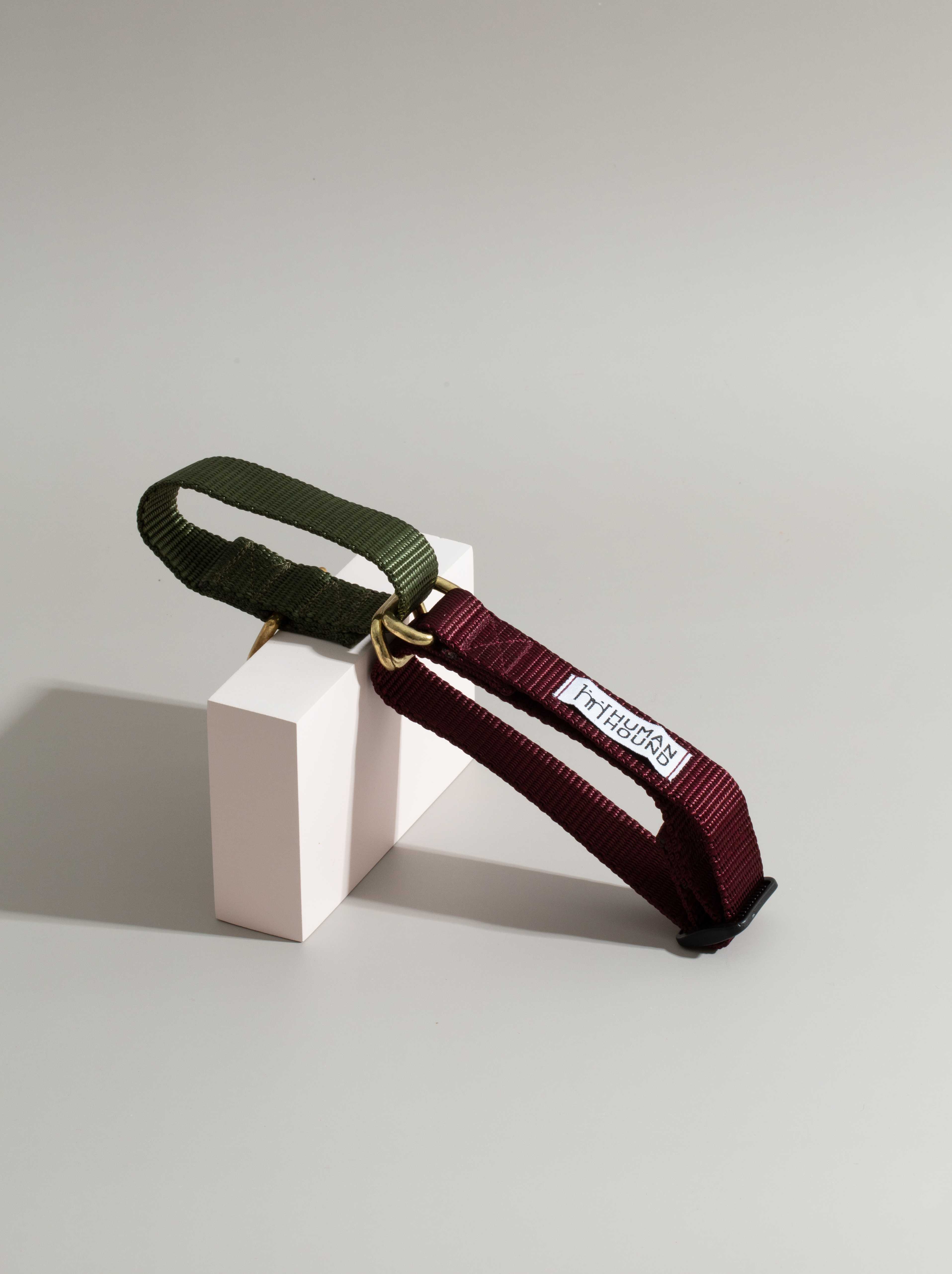 ปลอกคอ Martingale Collar - Burgundy x Olive Green