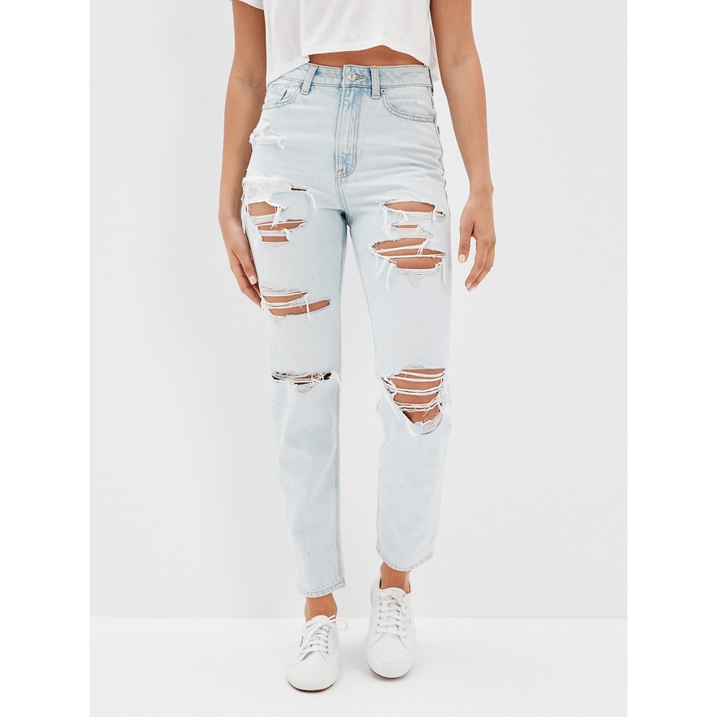 American Eagle กางเกงยีนส์ผู้หญิง 4075 HIGHEST RISE MOM JEANS สี ICE BLUE - 043-4075-404