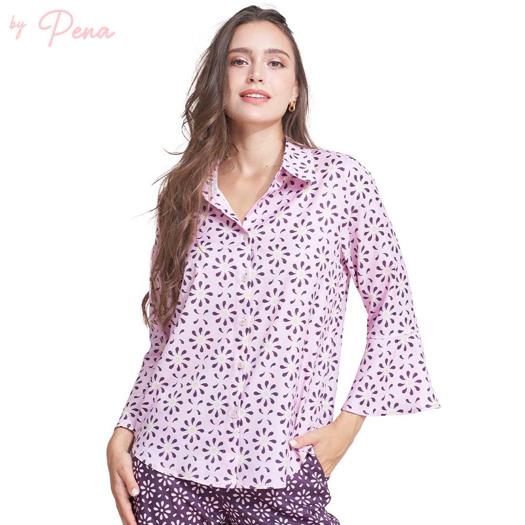 By Pena เสื้อเบลาส์ คอปก แขนกระดิ่งสี่ส่วน BPSL012401