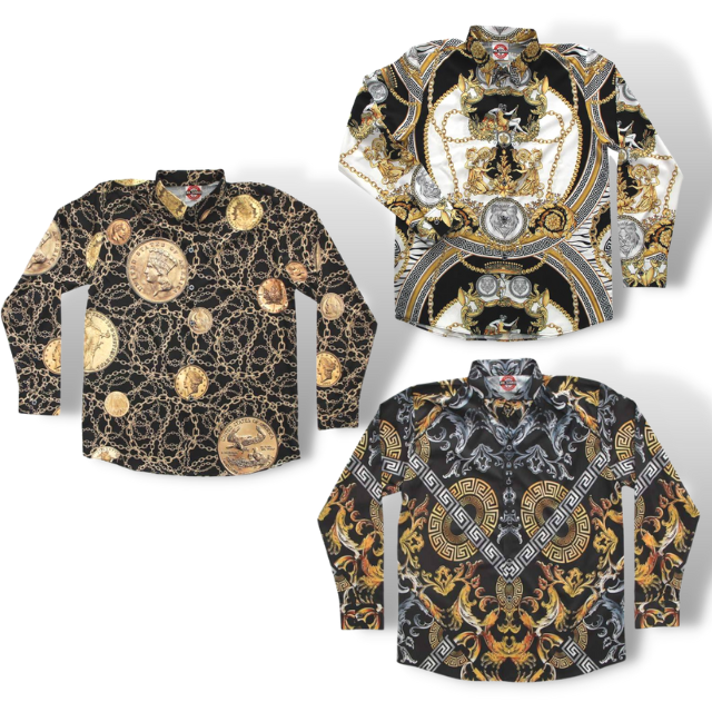 เสื้อเชิ้ตแขนยาวปกเชิ้ตลายแฟชั่น ผ้าPremium Grade ต่อลายเป๊ะพิมพ์เต็มหน้าหลัง ส่งฟรี