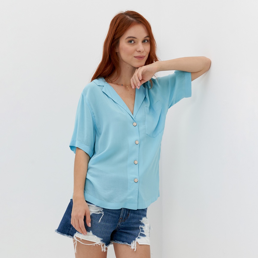 American Eagle เสื้อเชิ้ตผู้หญิง 4996 CORE RESORT SHIRT สี TEAL - 035-4996-395