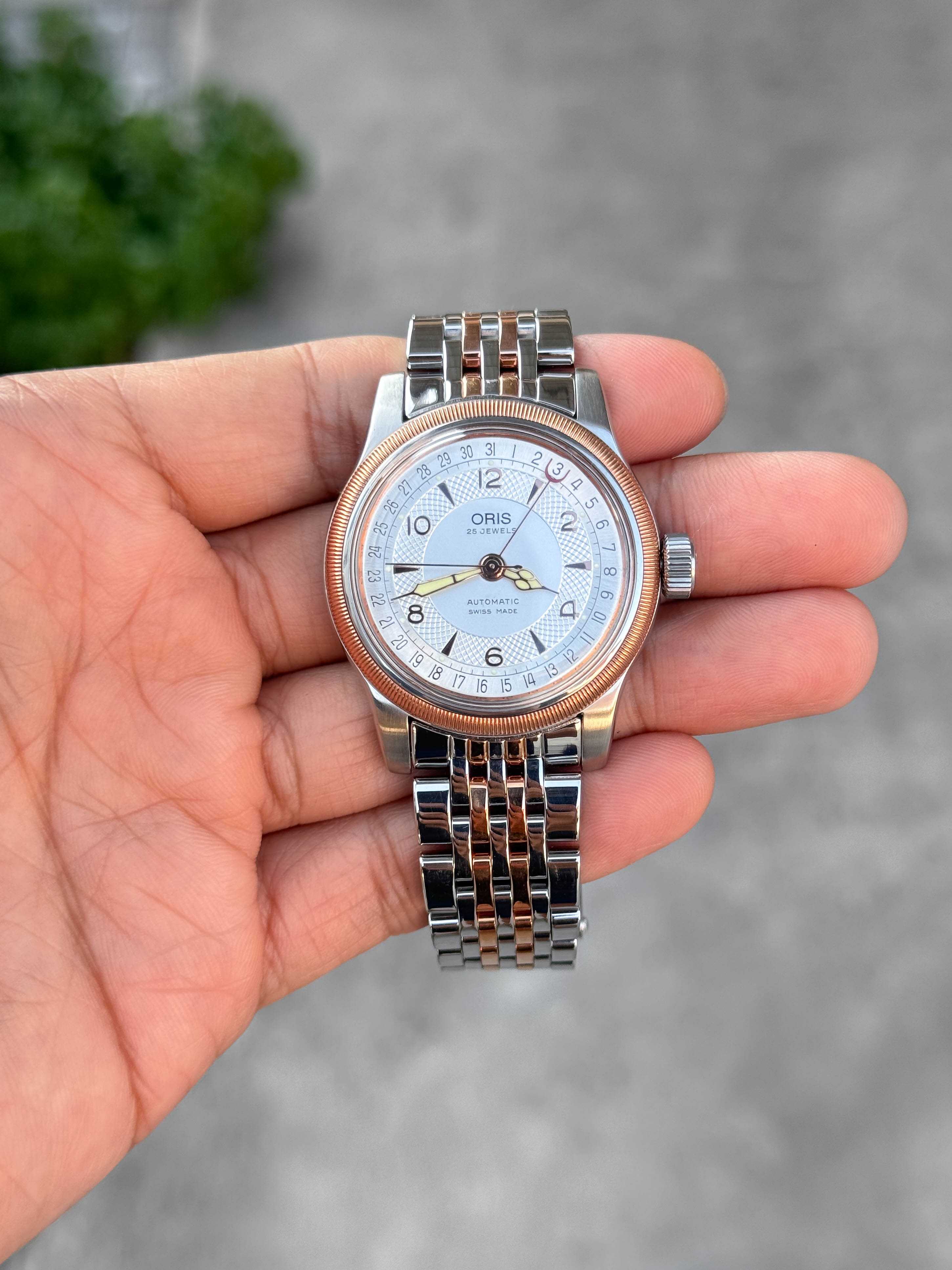 Oris Big Crown Pointer Date Automatic Boy Size 2tone Pink Gold