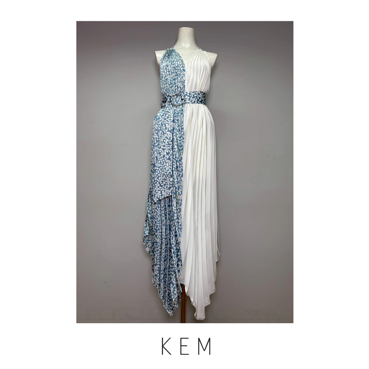 Eva 2 tone Dress - White/Sky Floral