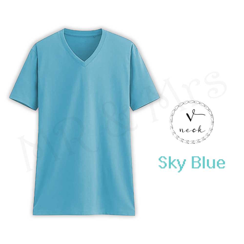 เสื้อยืดสีพื้น เสื้อคอวี เสื้อยืดคอวี T-Shirt ผ้าCotton (สีฟ้า)