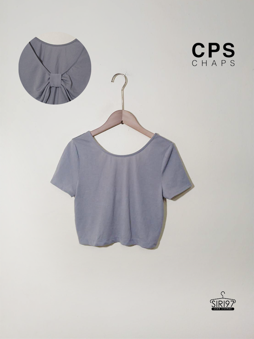 เสื้อยืดท็อปคอกลมแขนสั้น เปิดหลัง CPS สีเขียว สภาพ 85%