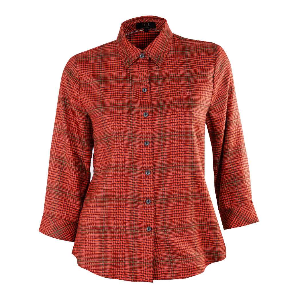 เสื้อเชิ้ตผู้หญิงแขน 3 ส่วน ผ้าลายสีส้ม ทรง Regular Fit  (WACR201W3OR)