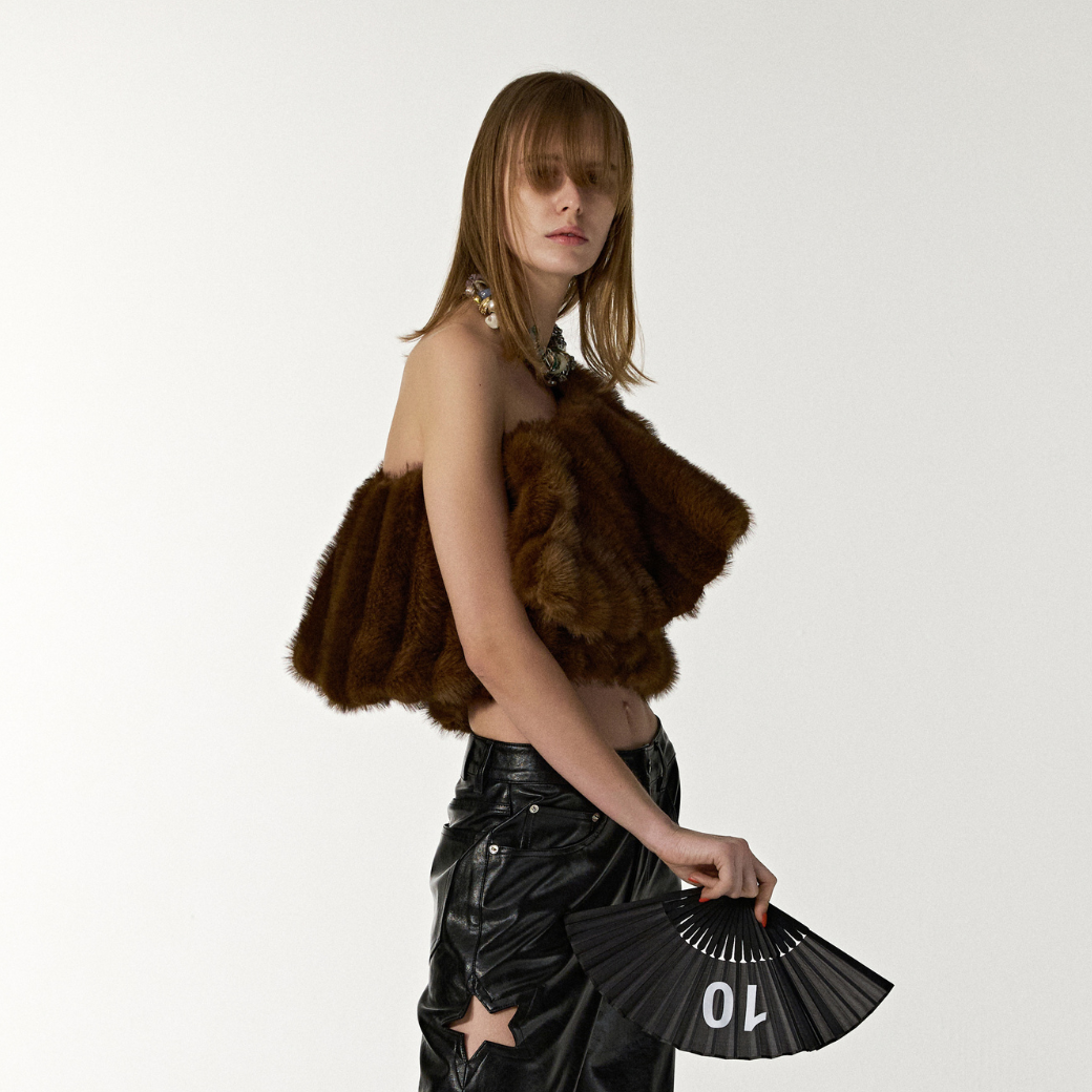 LEJE POPPY FAUX FUR TOP - BROWN